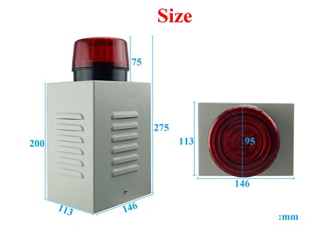 red light alarm on metal box outside|box with red light on top.